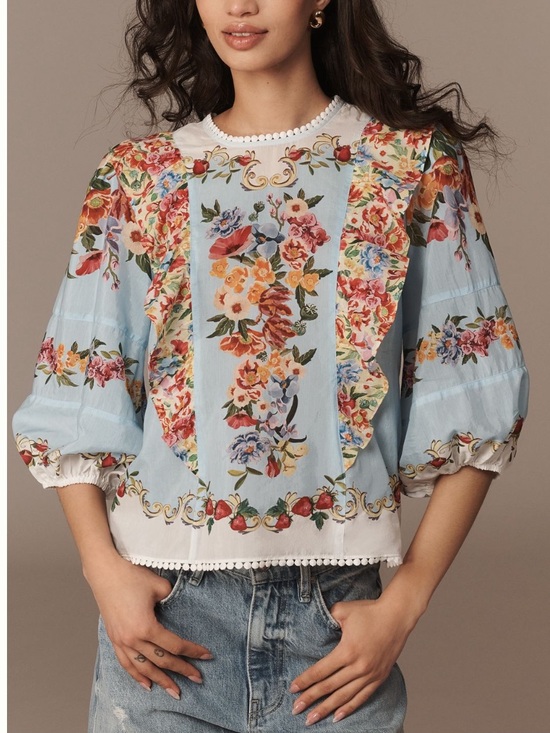 FARM Rio Tops - 🟤NWT FARM RIO x ANTHROPOLOGIE Bubble Sleeve Top in Garden Terrace Print LARGE